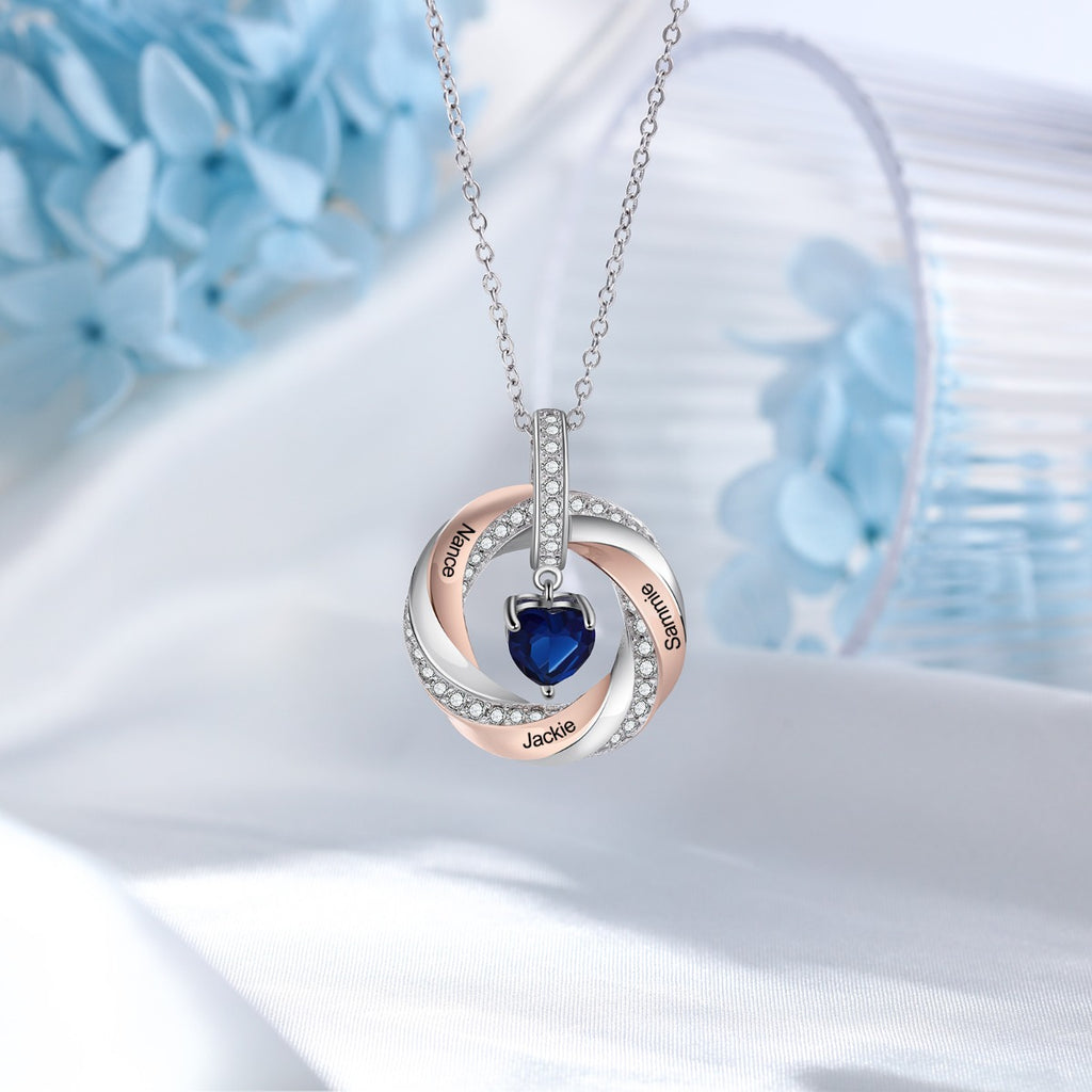 Personalized Heart Birthstone Circle Pendant Necklace
