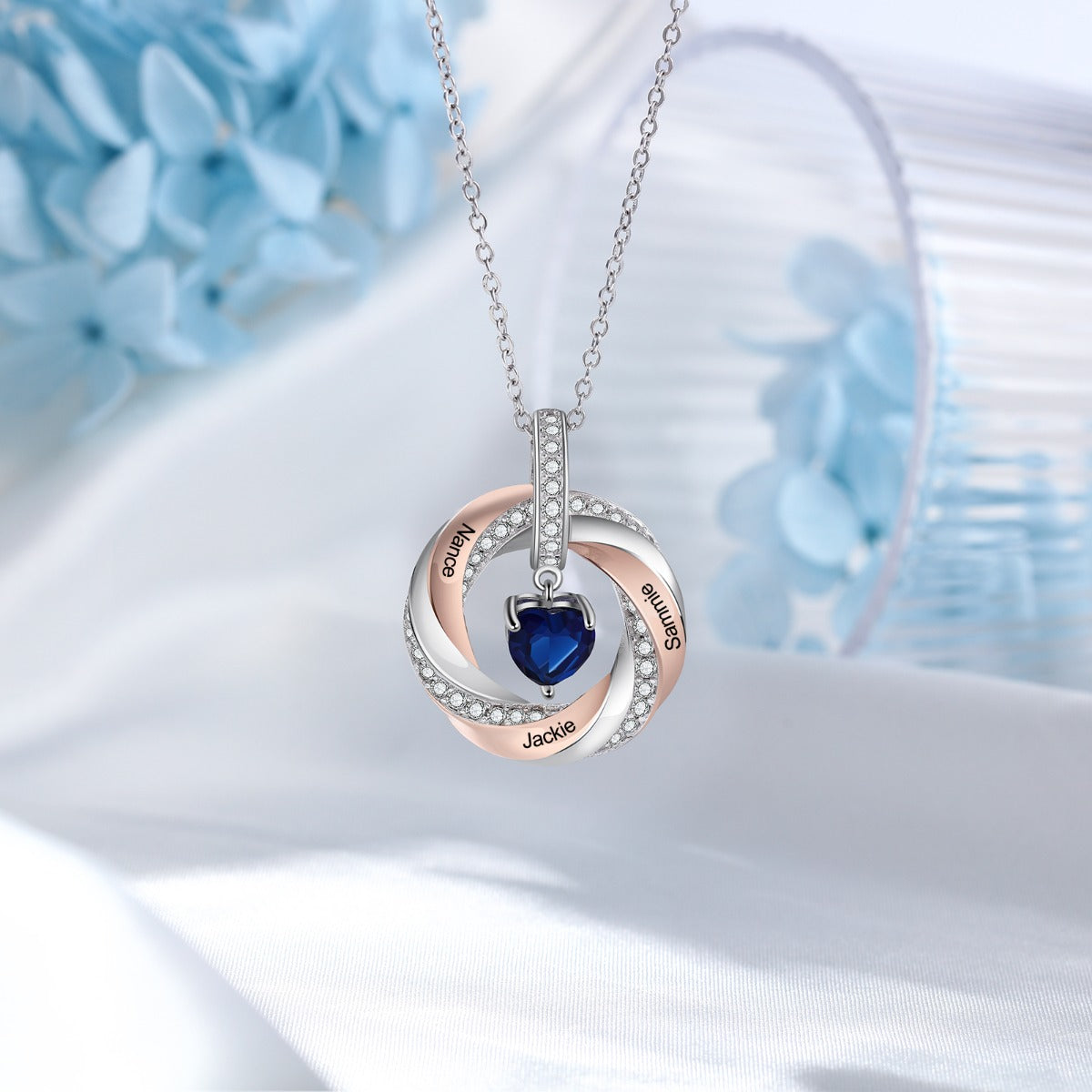 Personalized Heart Birthstone Circle Pendant Necklace