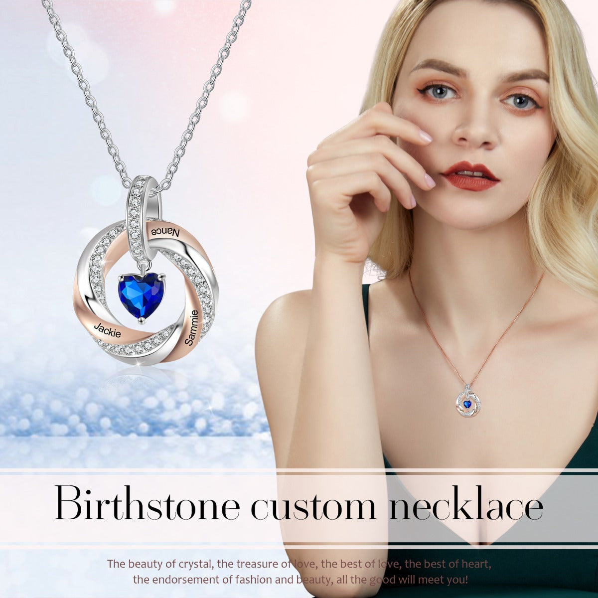 Personalized Heart Birthstone Circle Pendant Necklace