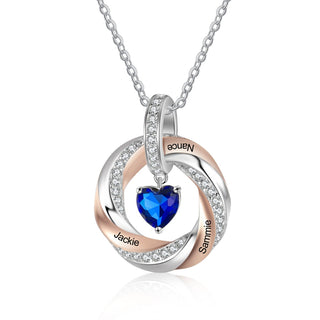 Personalized Heart Birthstone Circle Pendant Necklace