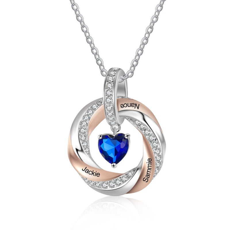 Personalized Heart Birthstone Circle Pendant Necklace