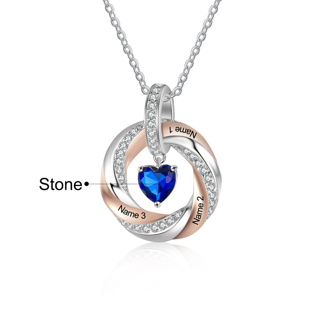 Personalized Heart Birthstone Circle Pendant Necklace