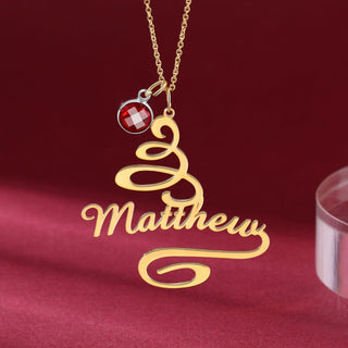 Stainless Steel Christmas Tree Birthstone Name Necklace