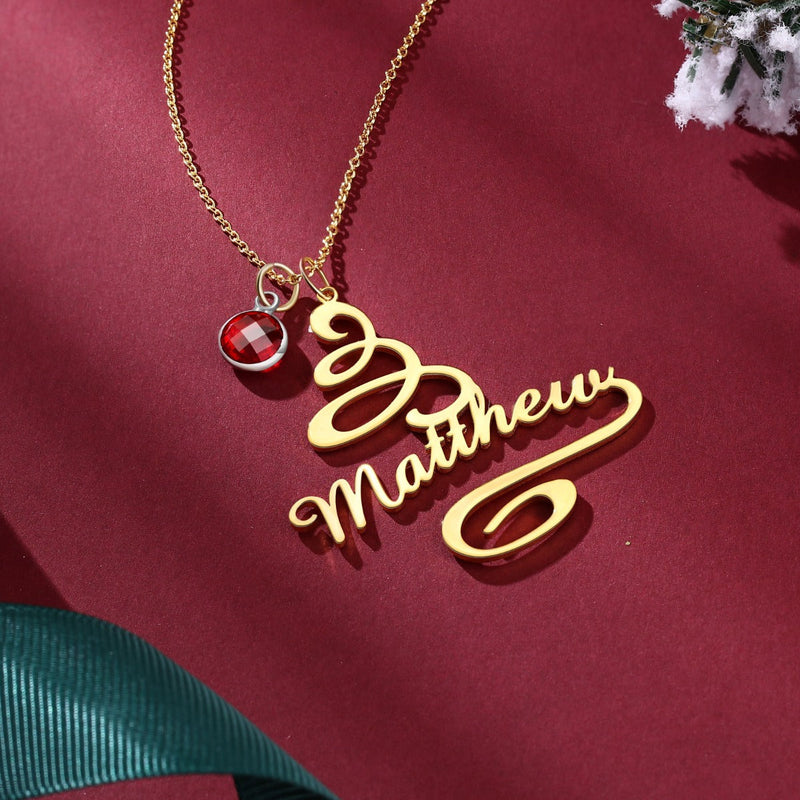 Stainless Steel Christmas Tree Birthstone Name Necklace