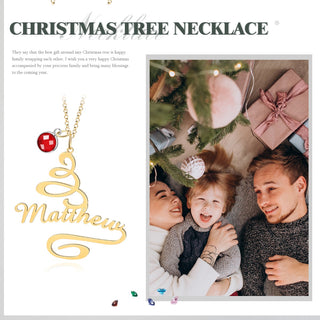 Stainless Steel Christmas Tree Birthstone Name Necklace