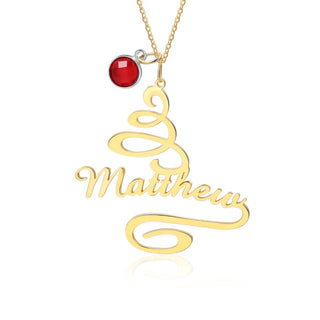 Stainless Steel Christmas Tree Birthstone Name Necklace