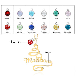 Stainless Steel Christmas Tree Birthstone Name Necklace