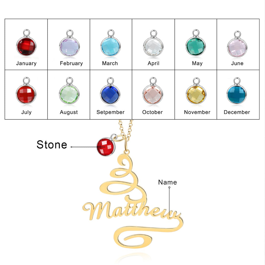 Stainless Steel Christmas Tree Birthstone Name Necklace