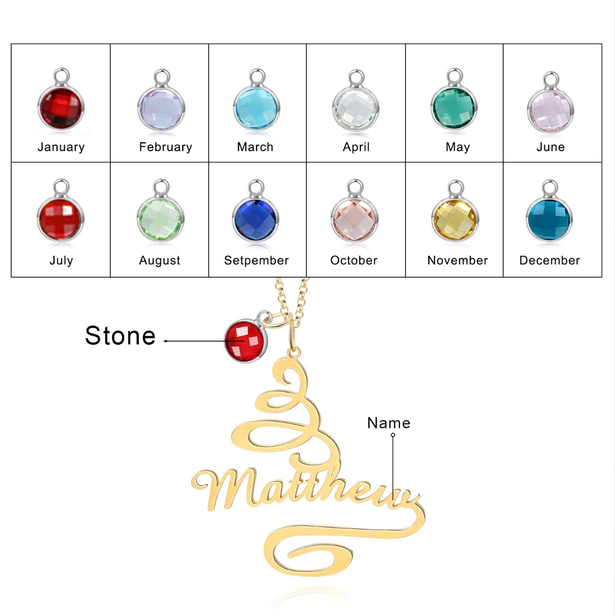 Stainless Steel Christmas Tree Birthstone Name Necklace