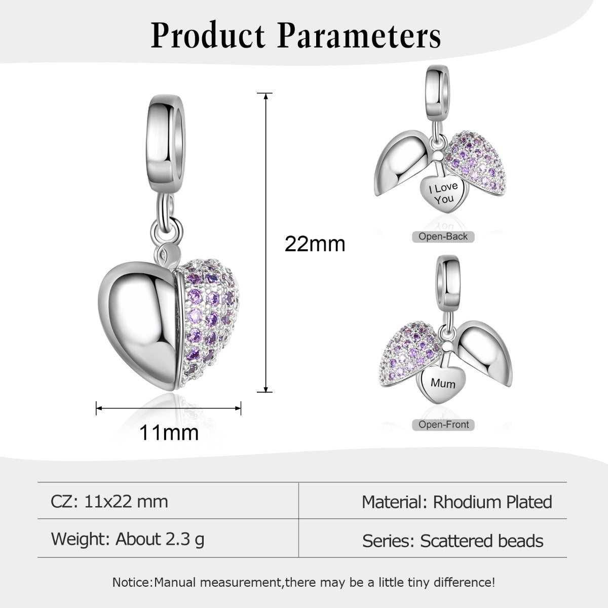 Personalized Rhodium Plated Jewelry Charm Beads