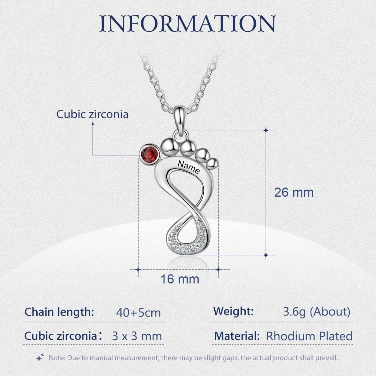 Engraved Rhodium Plated Baby Feet Necklace