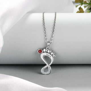 Engraved Rhodium Plated Baby Feet Necklace