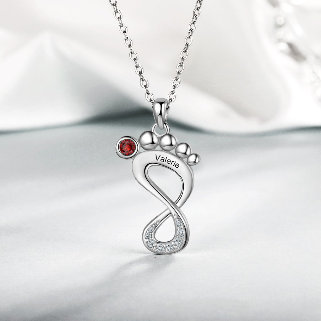 Engraved Rhodium Plated Baby Feet Necklace