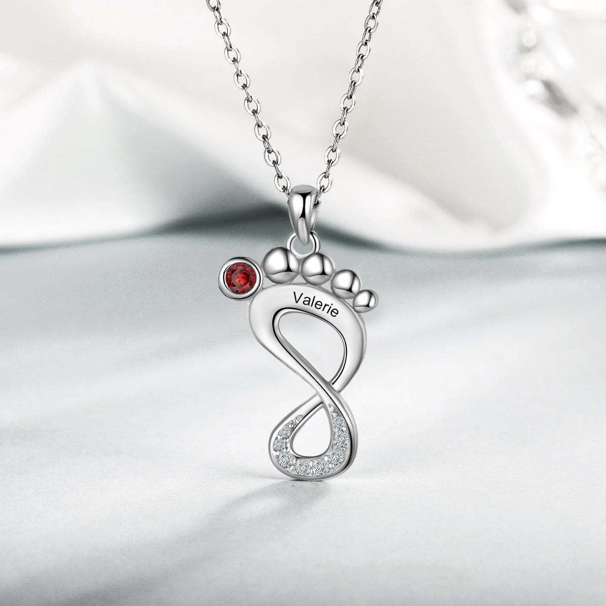 Engraved Rhodium Plated Baby Feet Necklace