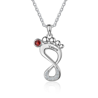 Engraved Rhodium Plated Baby Feet Necklace