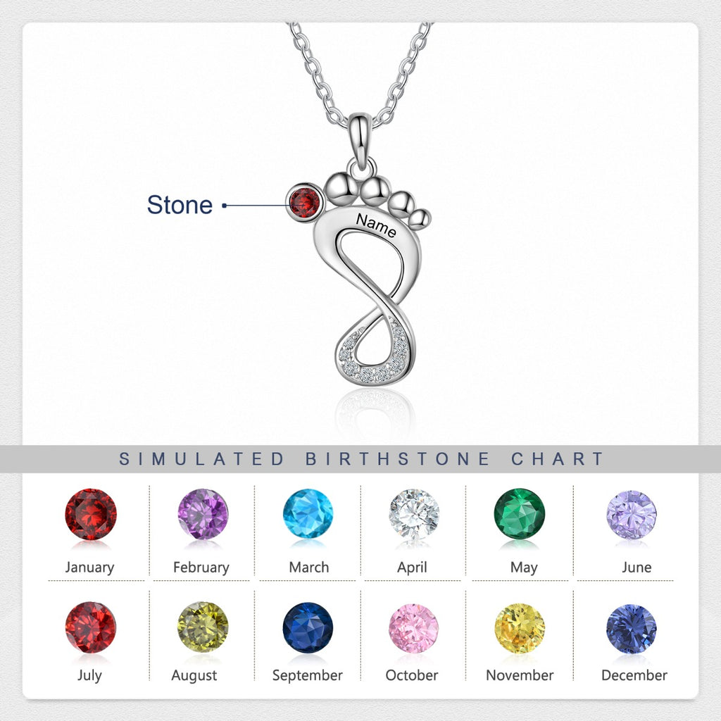 Engraved Rhodium Plated Baby Feet Necklace
