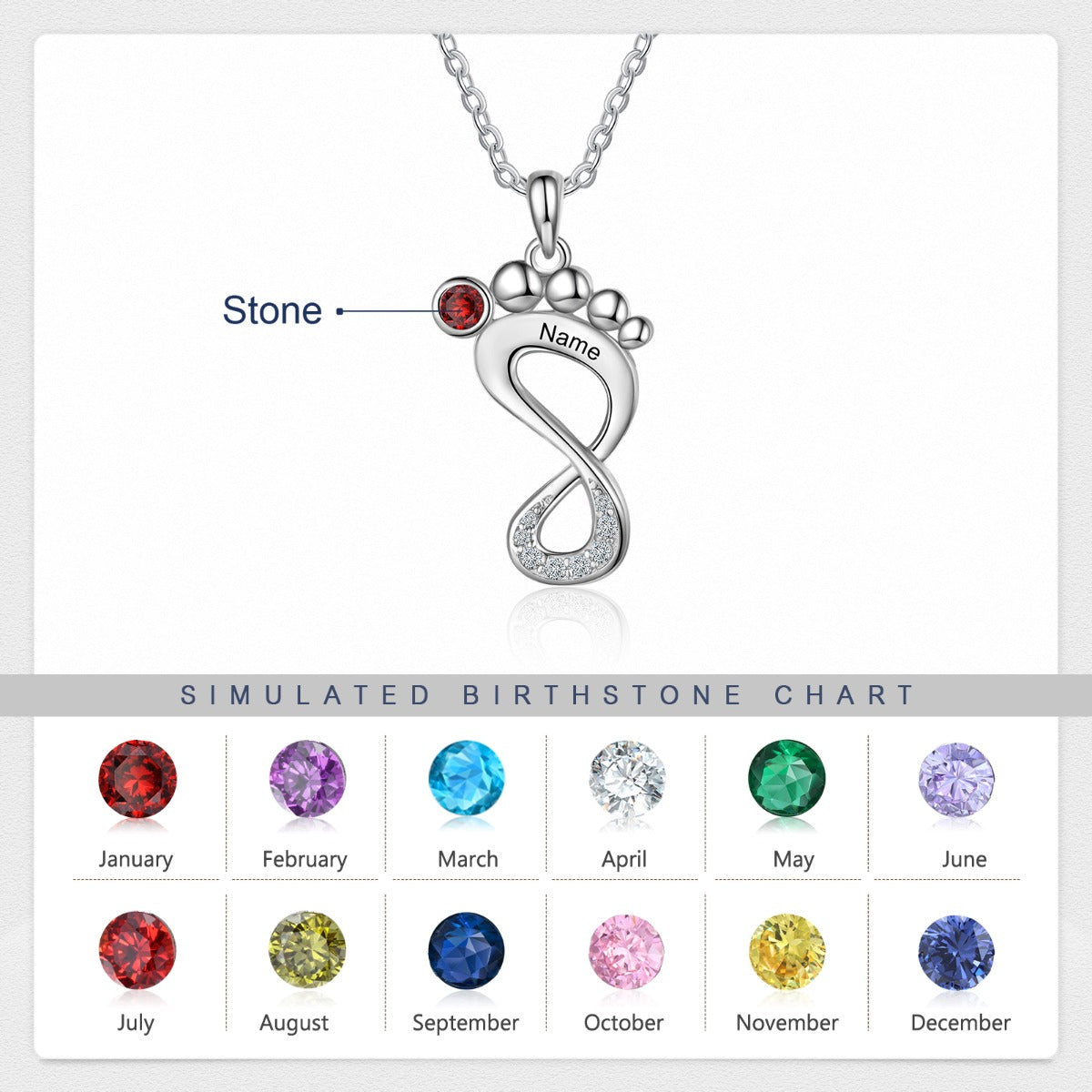 Engraved Rhodium Plated Baby Feet Necklace