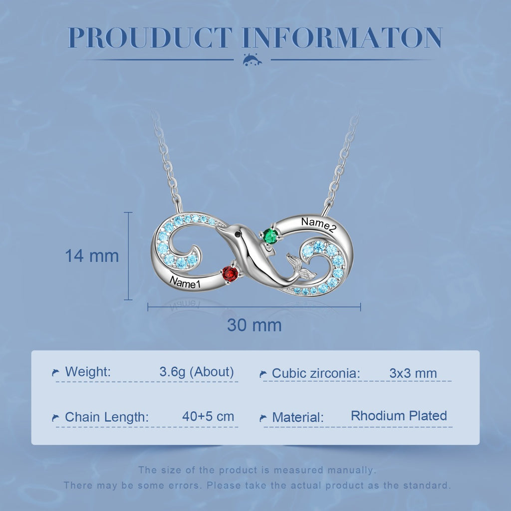 Personalized Rhodium Plated Infinity Dolphin Pendant Necklace