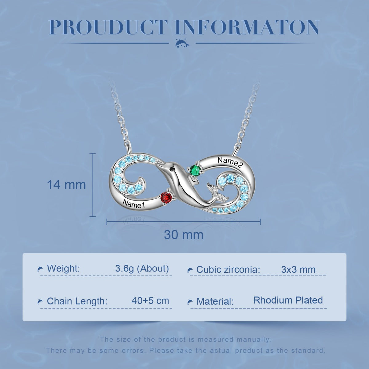 Personalized Rhodium Plated Infinity Dolphin Pendant Necklace