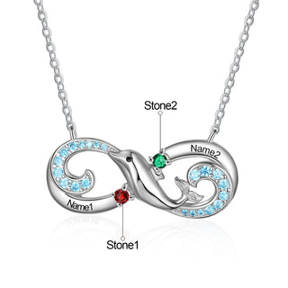 Personalized Rhodium Plated Infinity Dolphin Pendant Necklace