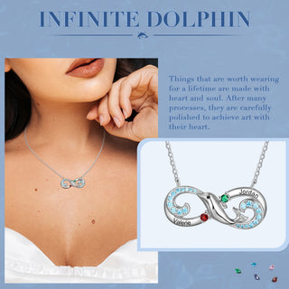 Personalized Rhodium Plated Infinity Dolphin Pendant Necklace