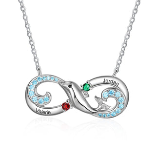 Personalized Rhodium Plated Infinity Dolphin Pendant Necklace