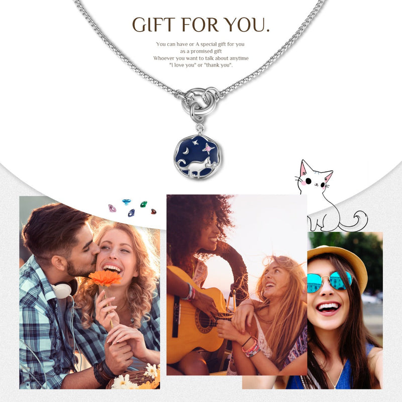 Personalized Alloy Birthstone Animal Cat Pendant Necklace