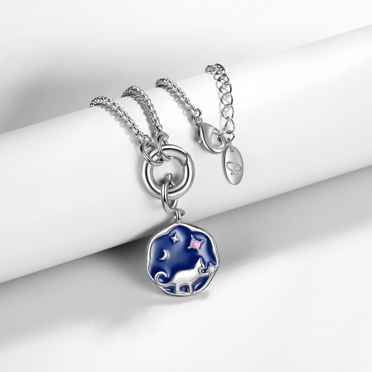 Personalized Alloy Birthstone Animal Cat Pendant Necklace