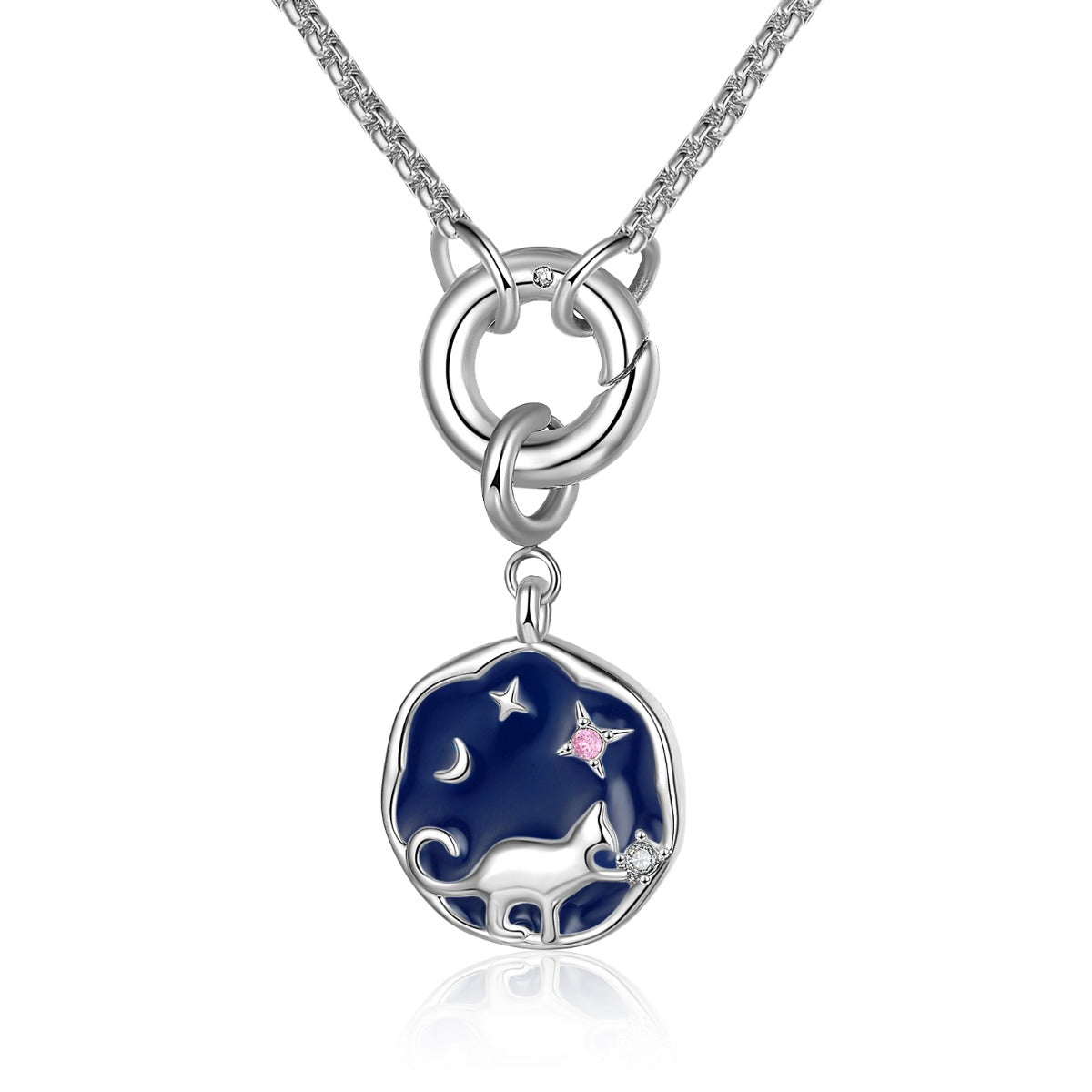 Personalized Alloy Birthstone Animal Cat Pendant Necklace