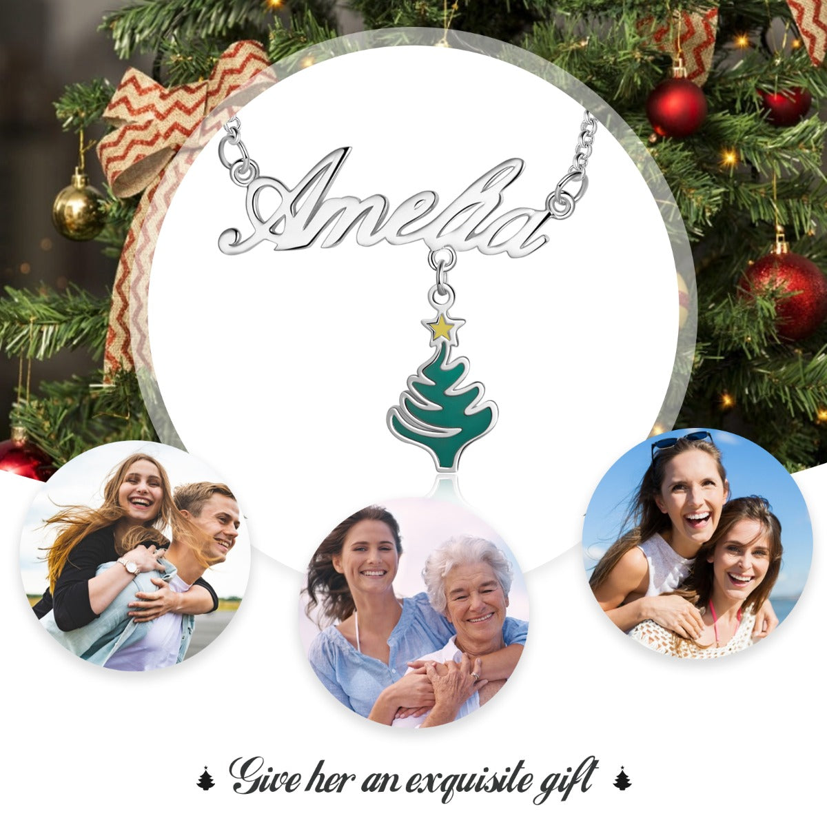 Personalized Name Necklace White Gold Plated Christmas Gift