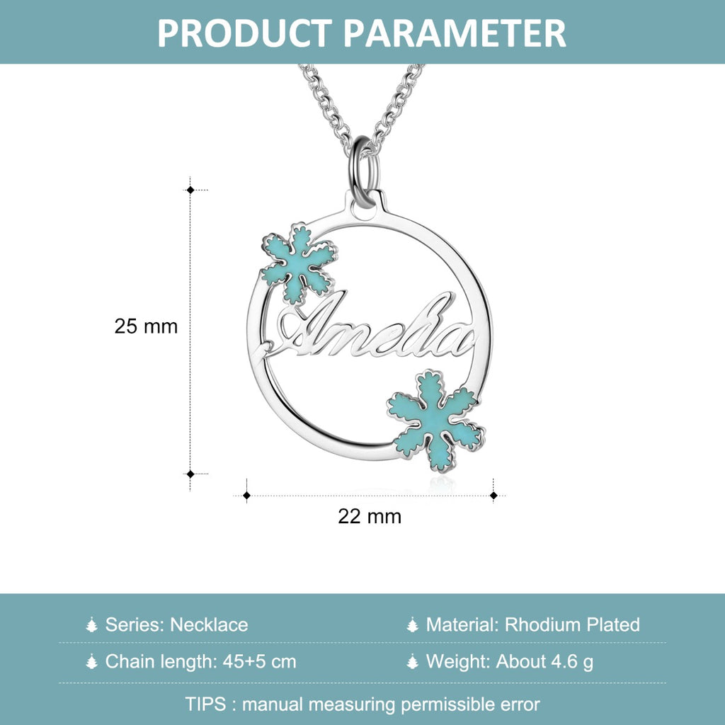 Personalized Name necklace White Gold Plated Snow flower Christmas gift