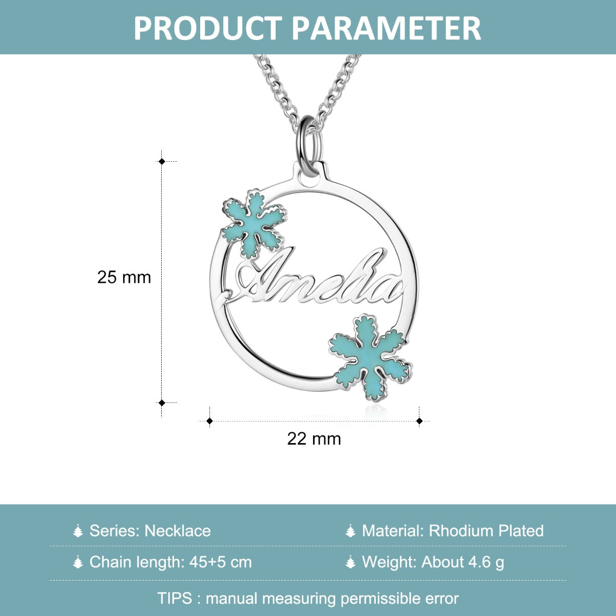 Personalized Name necklace White Gold Plated Snow flower Christmas gift