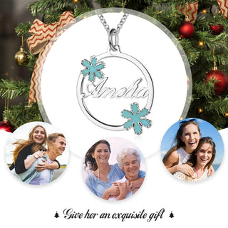 Personalized Name necklace White Gold Plated Snow flower Christmas gift