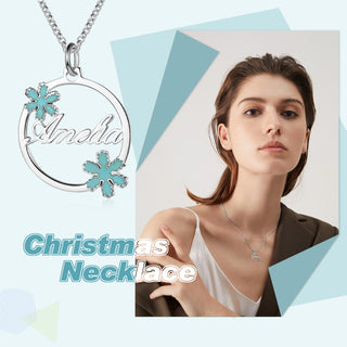 Personalized Name necklace White Gold Plated Snow flower Christmas gift