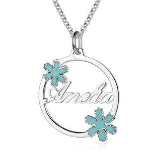 Personalized Name necklace White Gold Plated Snow flower Christmas gift