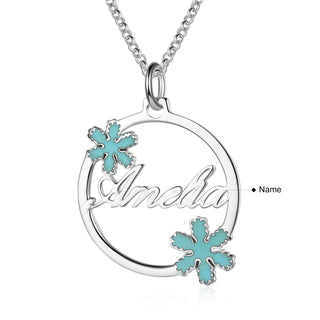Personalized Name necklace White Gold Plated Snow flower Christmas gift