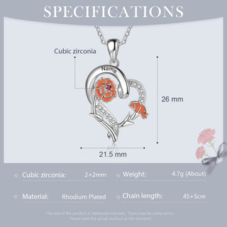 Copper Custom Heart Pendant Necklace with Birthflower