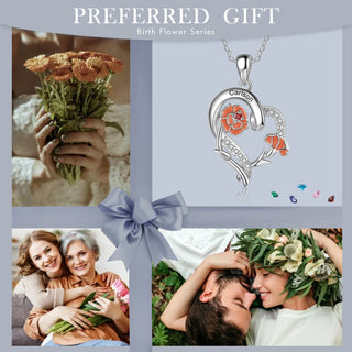 Copper Custom Heart Pendant Necklace with Birthflower