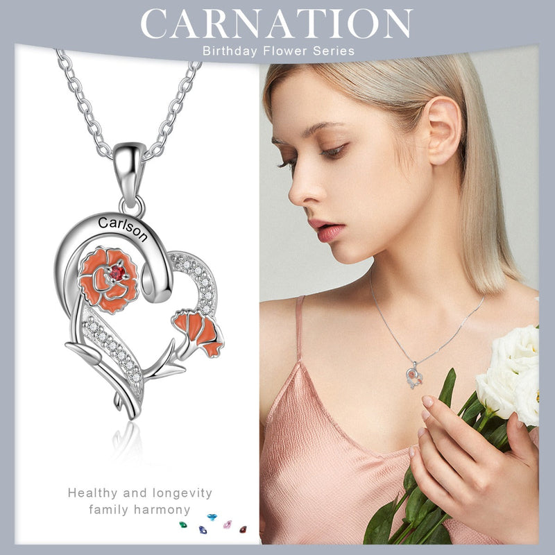 Copper Custom Heart Pendant Necklace with Birthflower