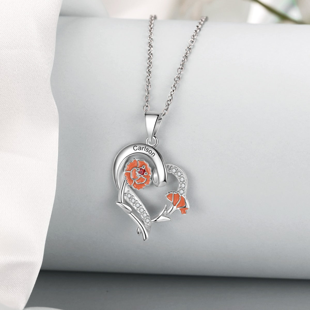 Copper Custom Heart Pendant Necklace with Birthflower