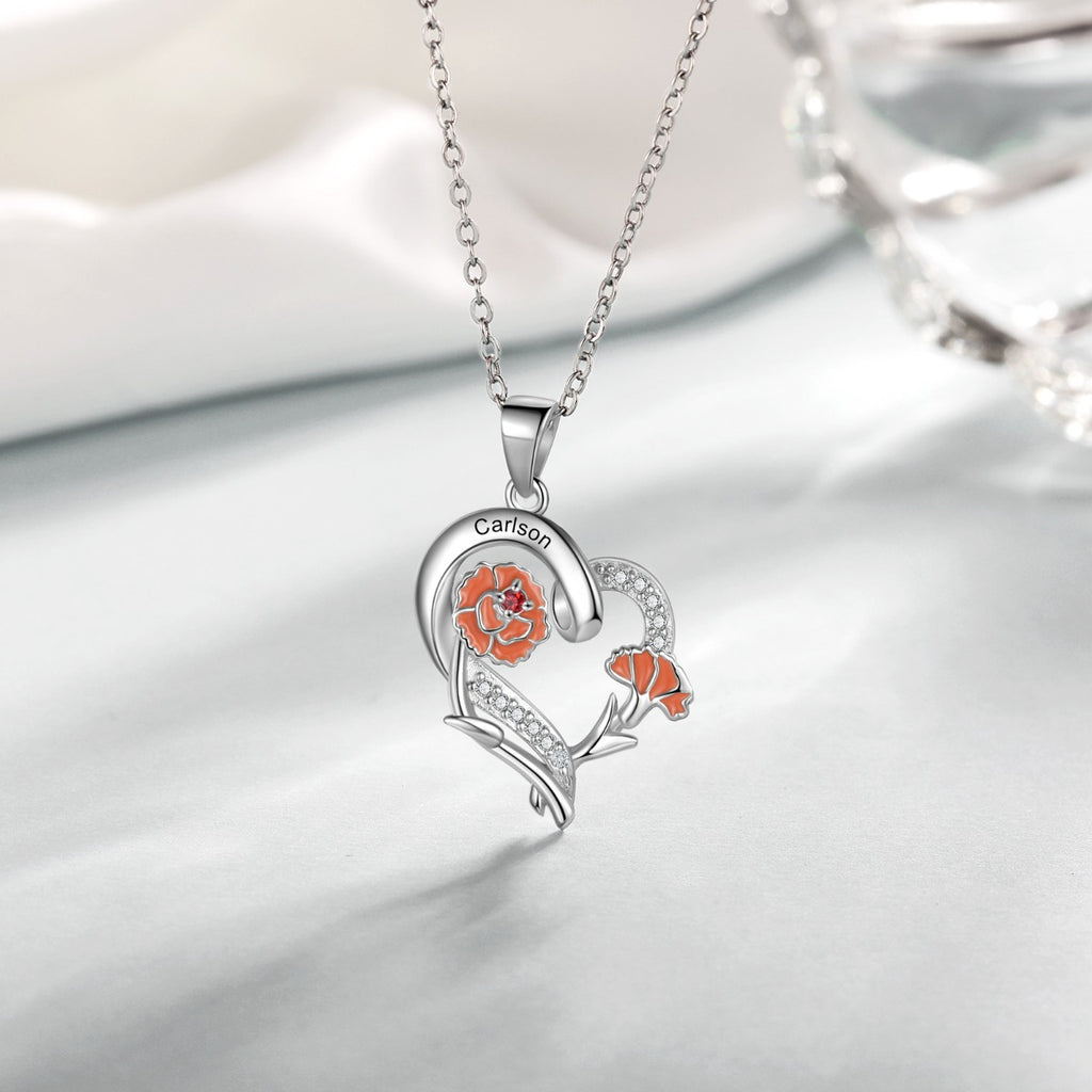 Copper Custom Heart Pendant Necklace with Birthflower
