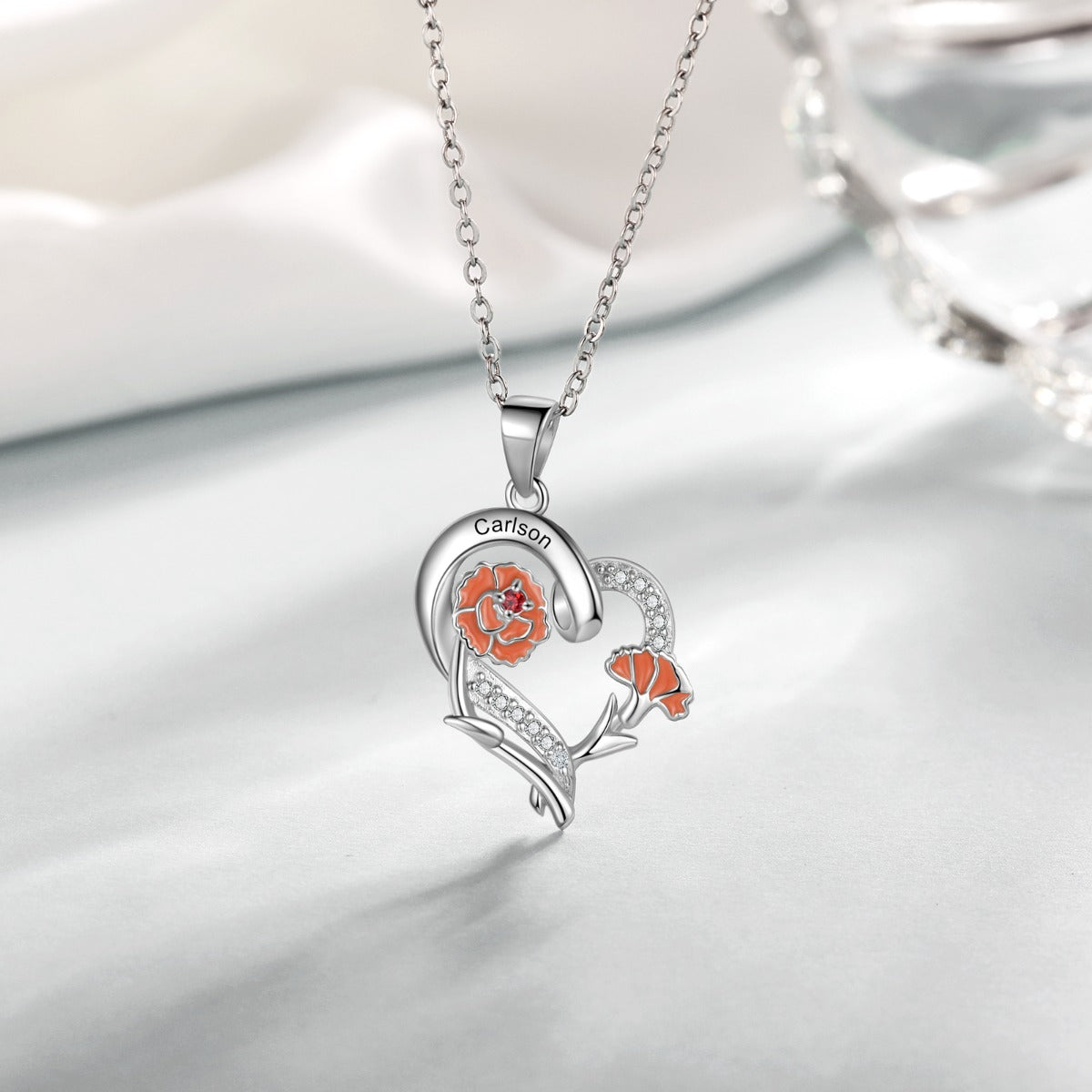 Copper Custom Heart Pendant Necklace with Birthflower
