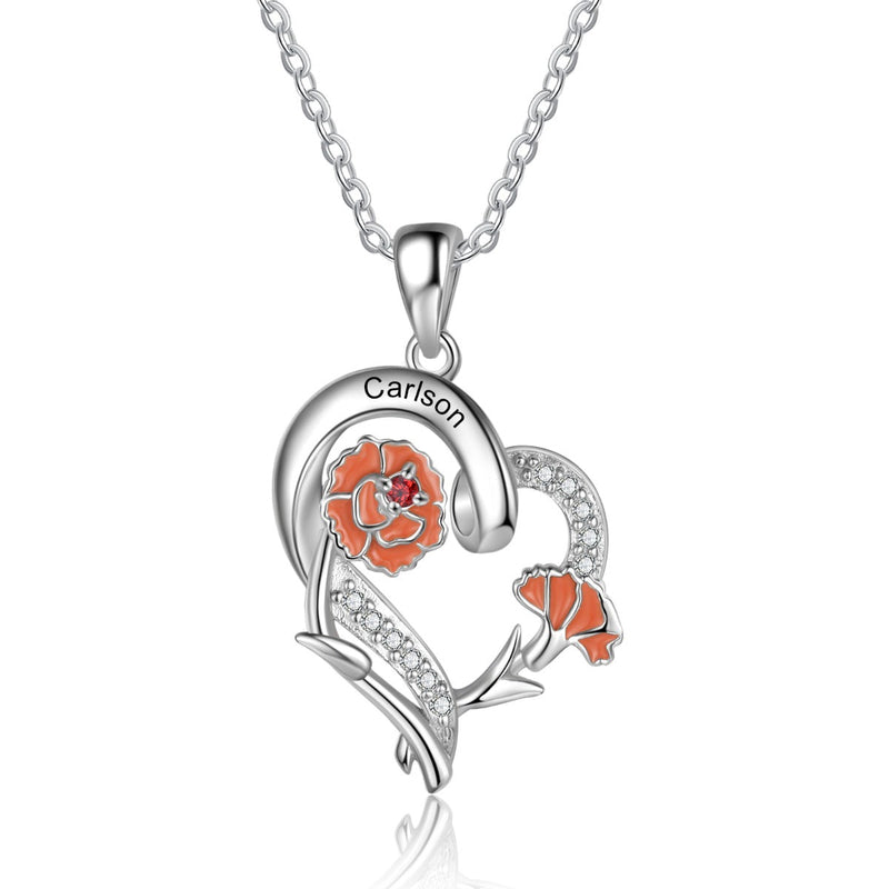 Copper Custom Heart Pendant Necklace with Birthflower