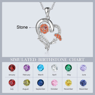 Copper Custom Heart Pendant Necklace with Birthflower