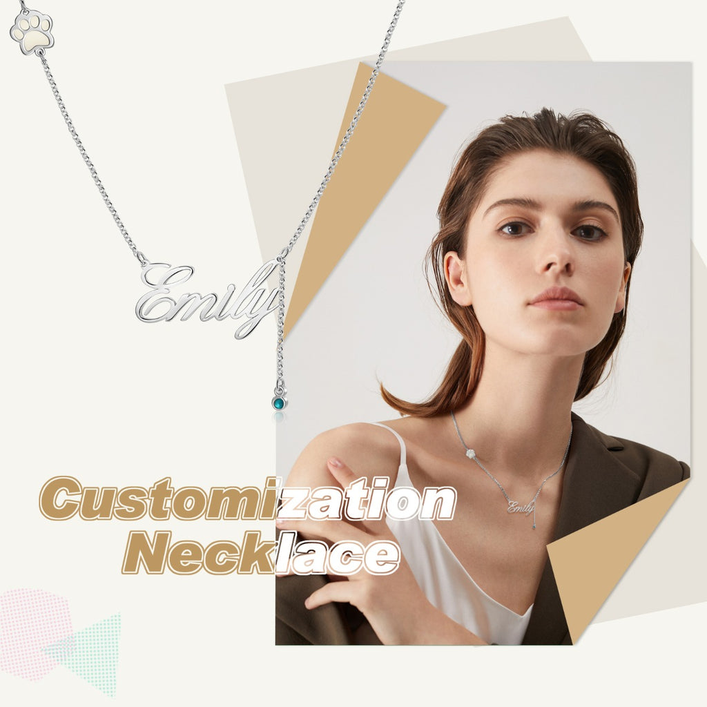 Personalized Rhodium Plated Paw Name Necklace