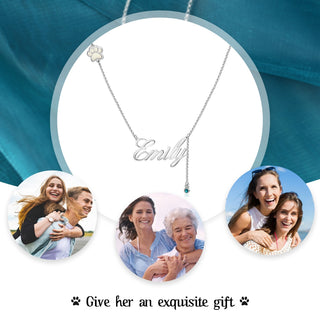 Personalized Rhodium Plated Paw Name Necklace