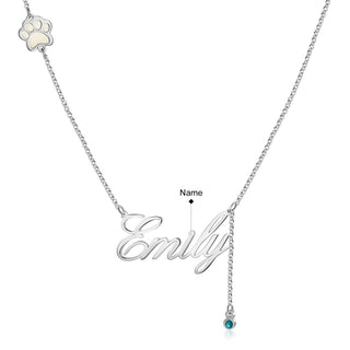 Personalized Rhodium Plated Paw Name Necklace