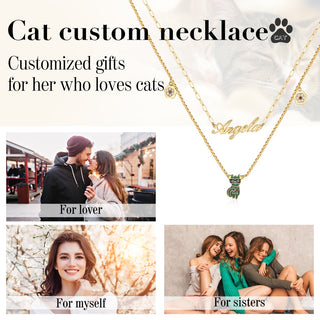 Rhodium Plated Cat Name Necklace