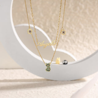 Rhodium Plated Cat Name Necklace
