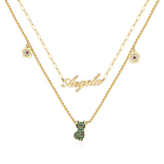 Rhodium Plated Cat Name Necklace